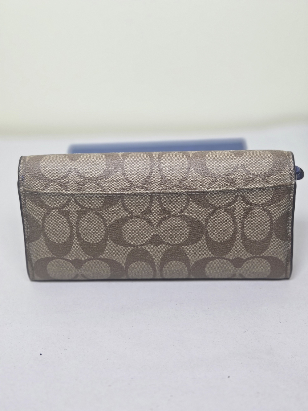 Coach Signature Canvas Flap Wallet Clutch in Khaki/Light Brown And Blue - Picture 13 of 13
